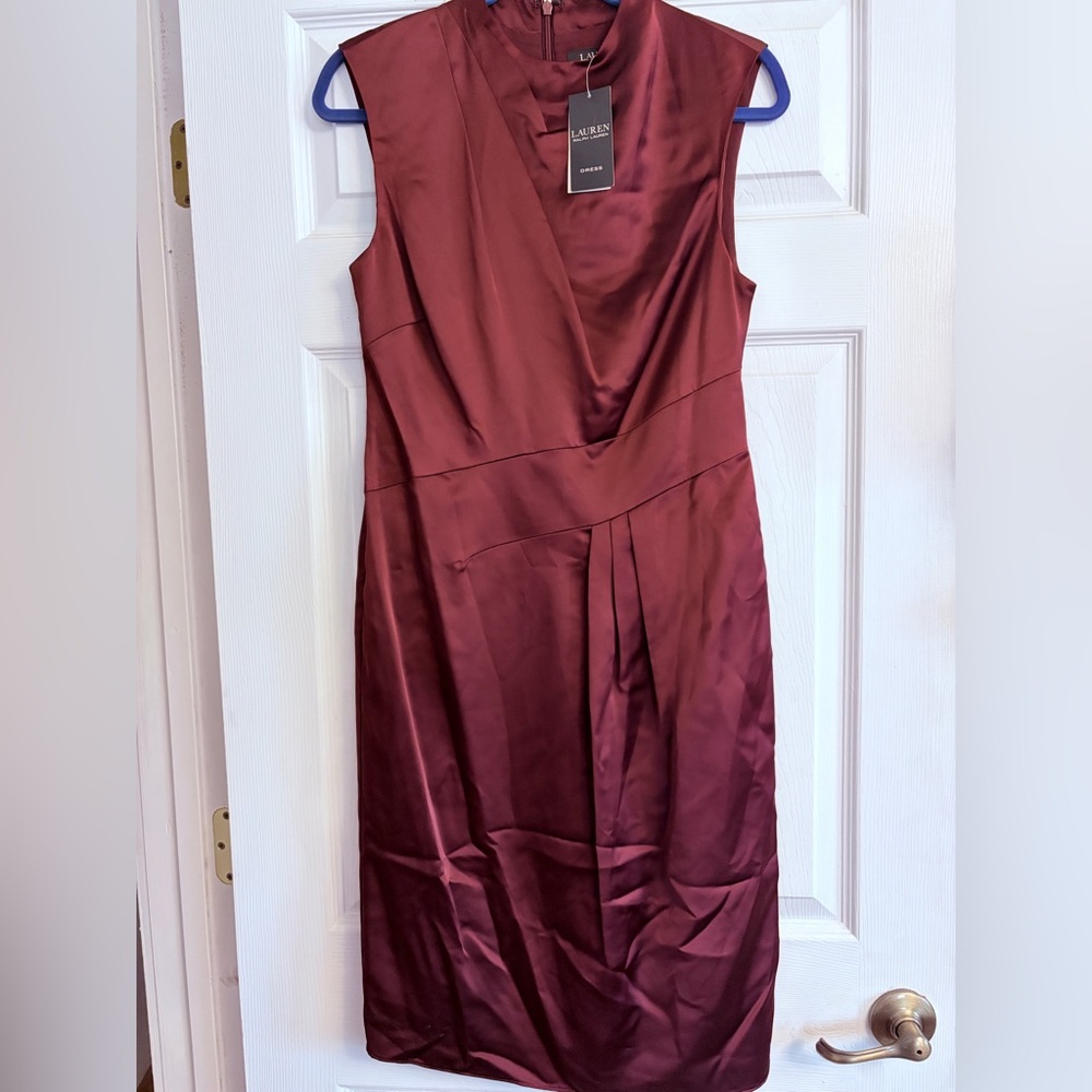 Lauren Ralph Lauren Red Burgundy Dress New Satin Sz 6 Formal Cocktail sleeveless - Picture 2 of 10